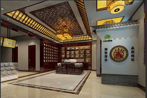 犍为古朴典雅的中式茶叶店大堂设计效果图
